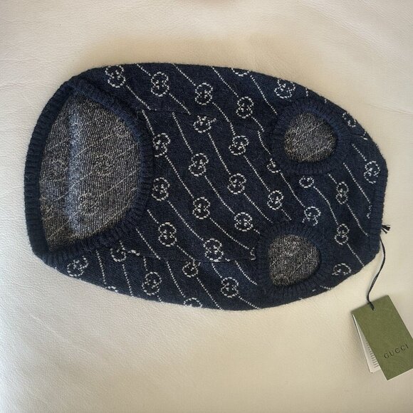 New Authentic Gucci GG Logo Dog Wool Sweater Vest Blue Size L - Picture 4 of 7